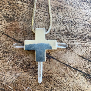 Sterling silver cross with raw quartz crystals